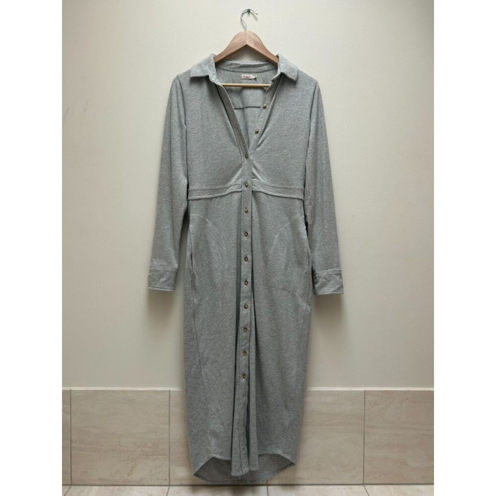 Faherty Cozy Thick Grey Long Sleeve Winter Maxi Shirtdress size S